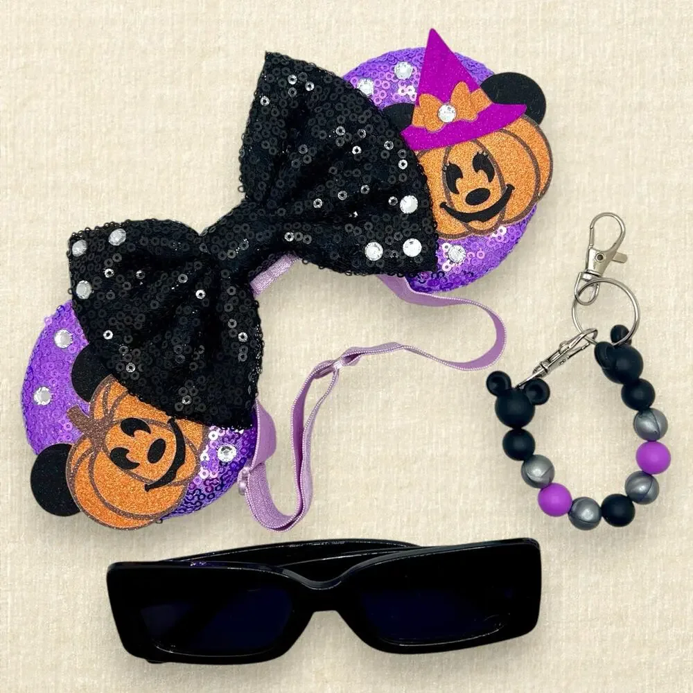 Elastic Lavender Pumpkin Minnie Ears | Disney-Inspired Halloween Mouse Ears